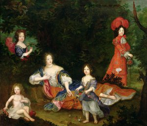 正当化された子供たちに囲まれたフランソワーズアテネドロシュシュアールモルトマート（1641年-1707年）、モンテスパン侯爵夫人の肖像